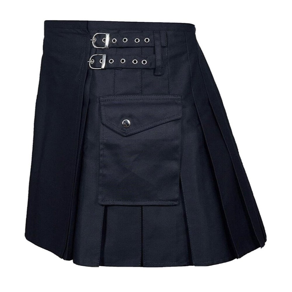 Cloud Kilt Womens Size 26 Black Poly/Cotton Heavyweight Scottish Pockets New
